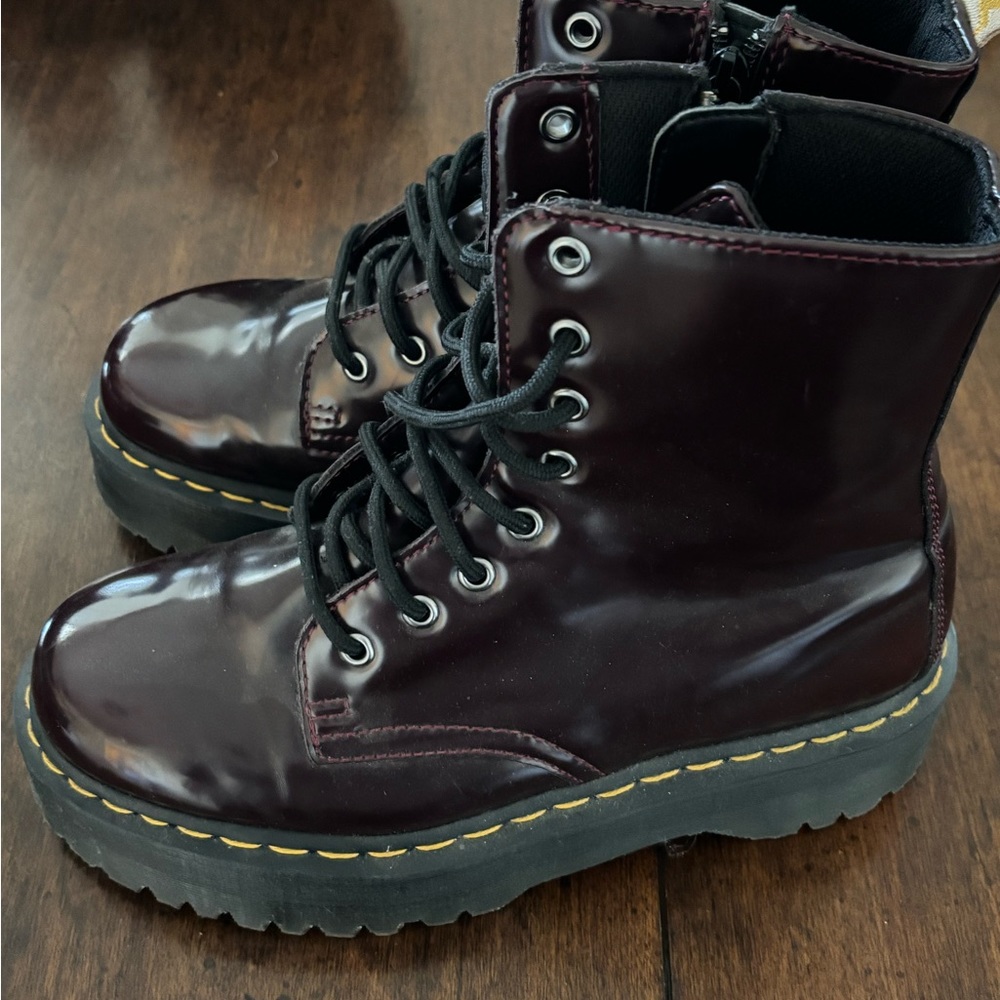 dr martens burgandy platform boot